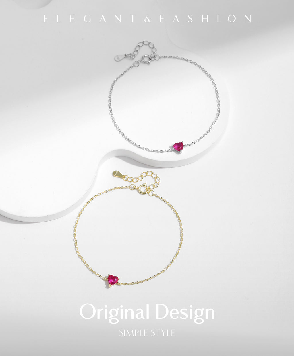 Rose Heart Bracelet – Minimalist Silver Heart Charm Jewelry for Women