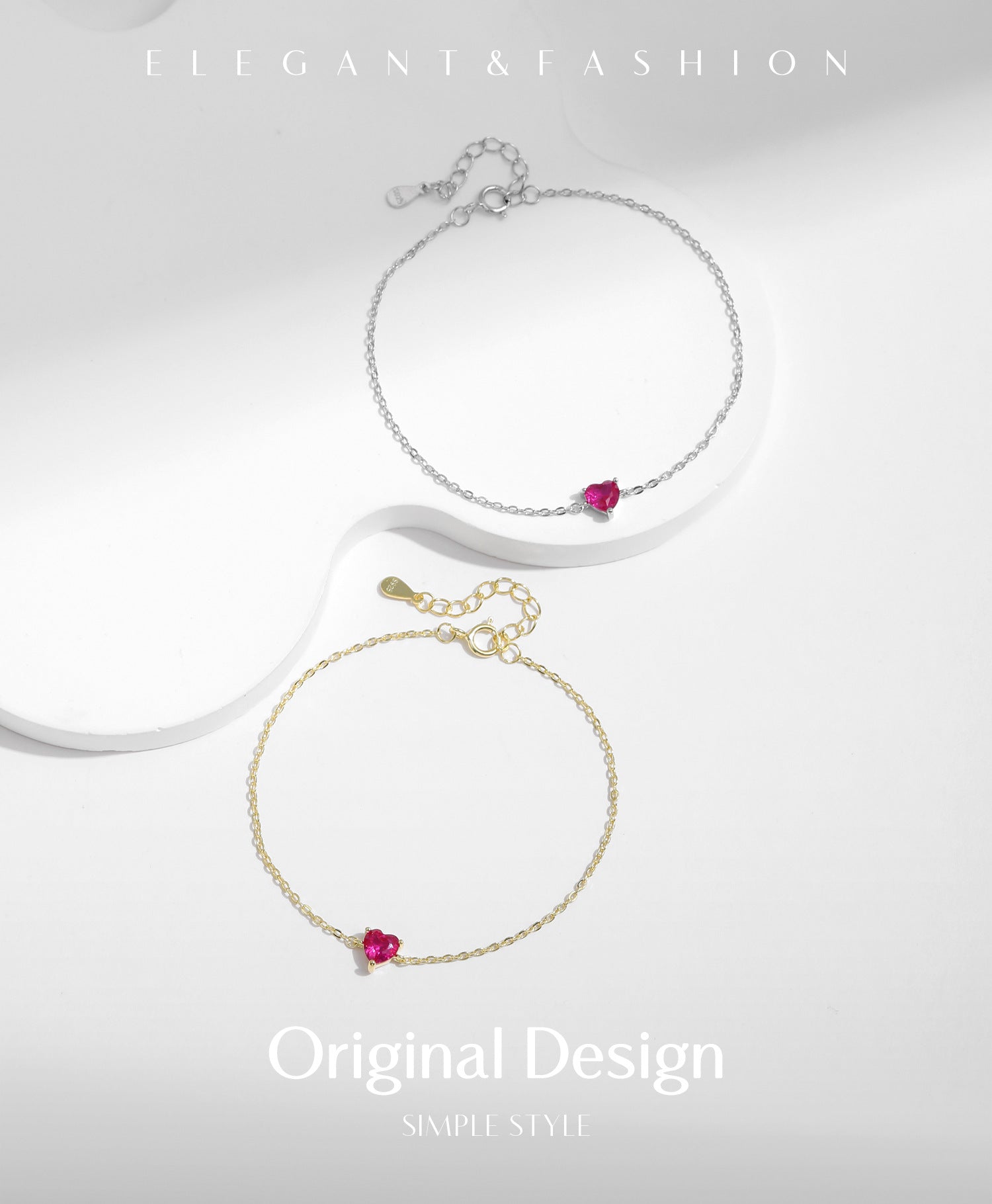 Rose Heart Bracelet – Minimalist Silver Heart Charm Jewelry for Women