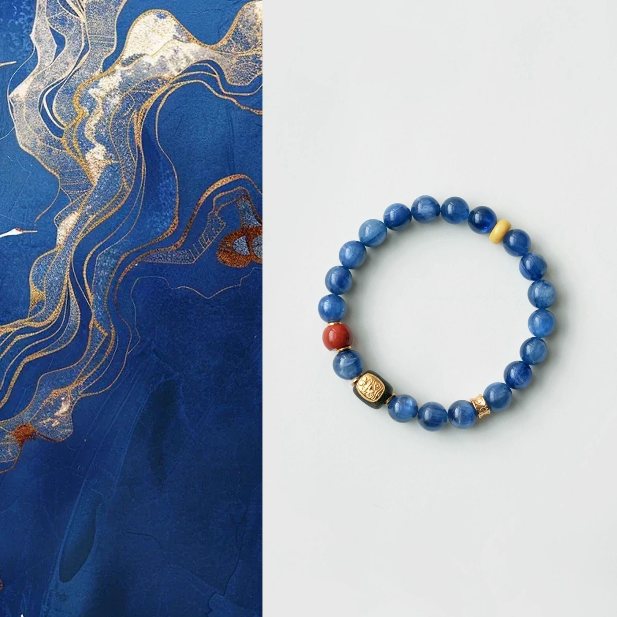 Tranquil Spirit — Handcrafted Bracelet of Kyanite, Red Agate & Agarwood