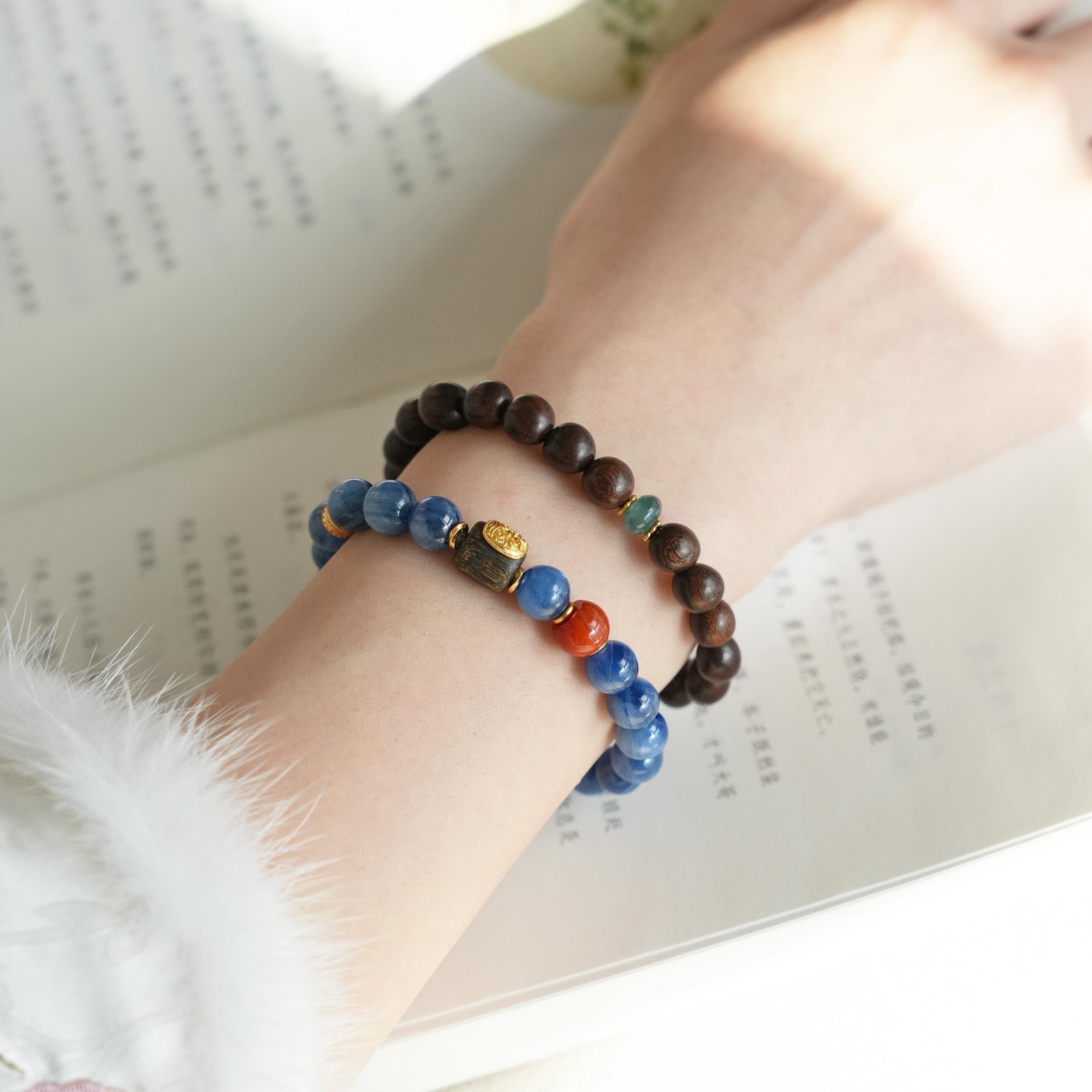 Tranquil Spirit — Handcrafted Bracelet of Kyanite, Red Agate & Agarwood