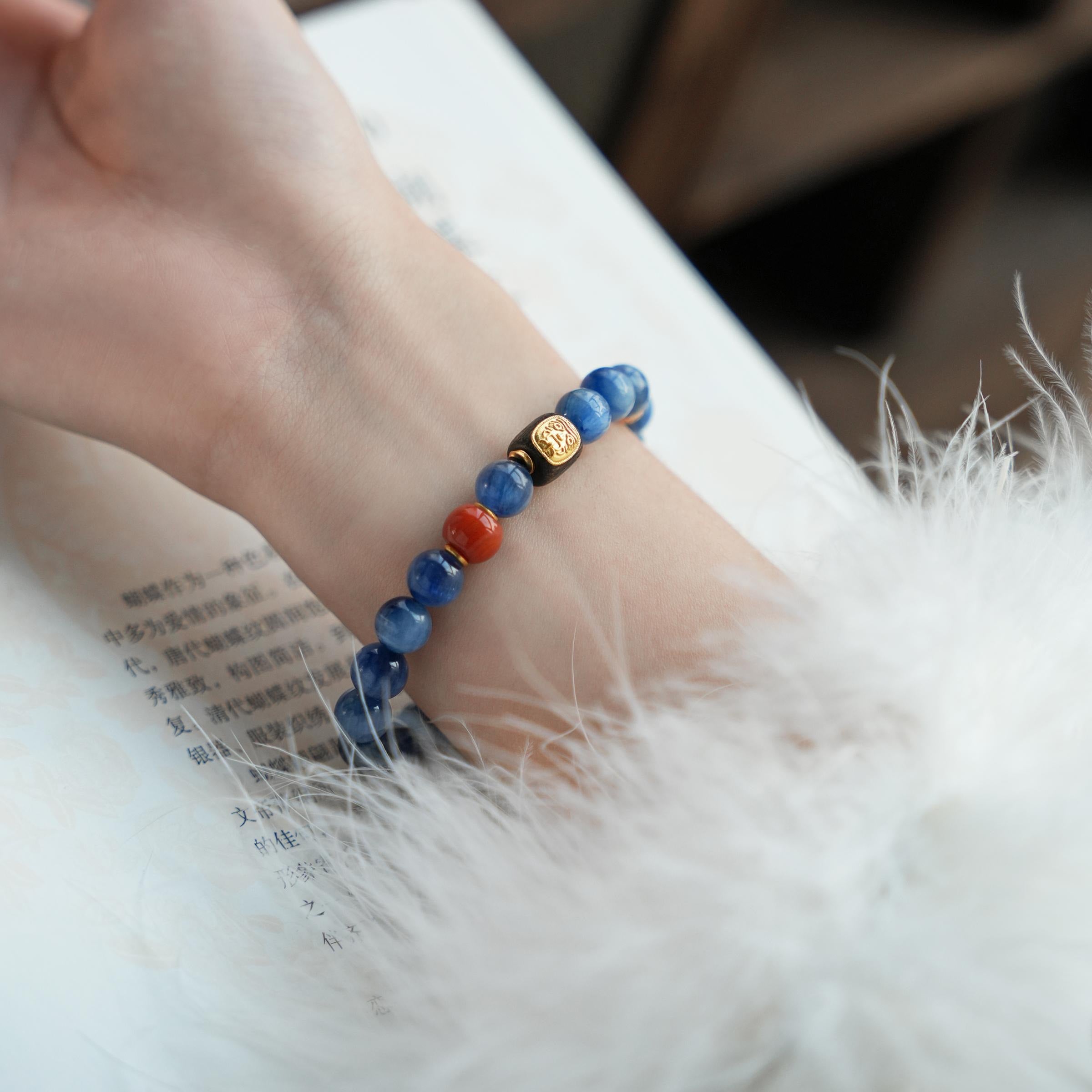 Tranquil Spirit — Handcrafted Bracelet of Kyanite, Red Agate & Agarwood