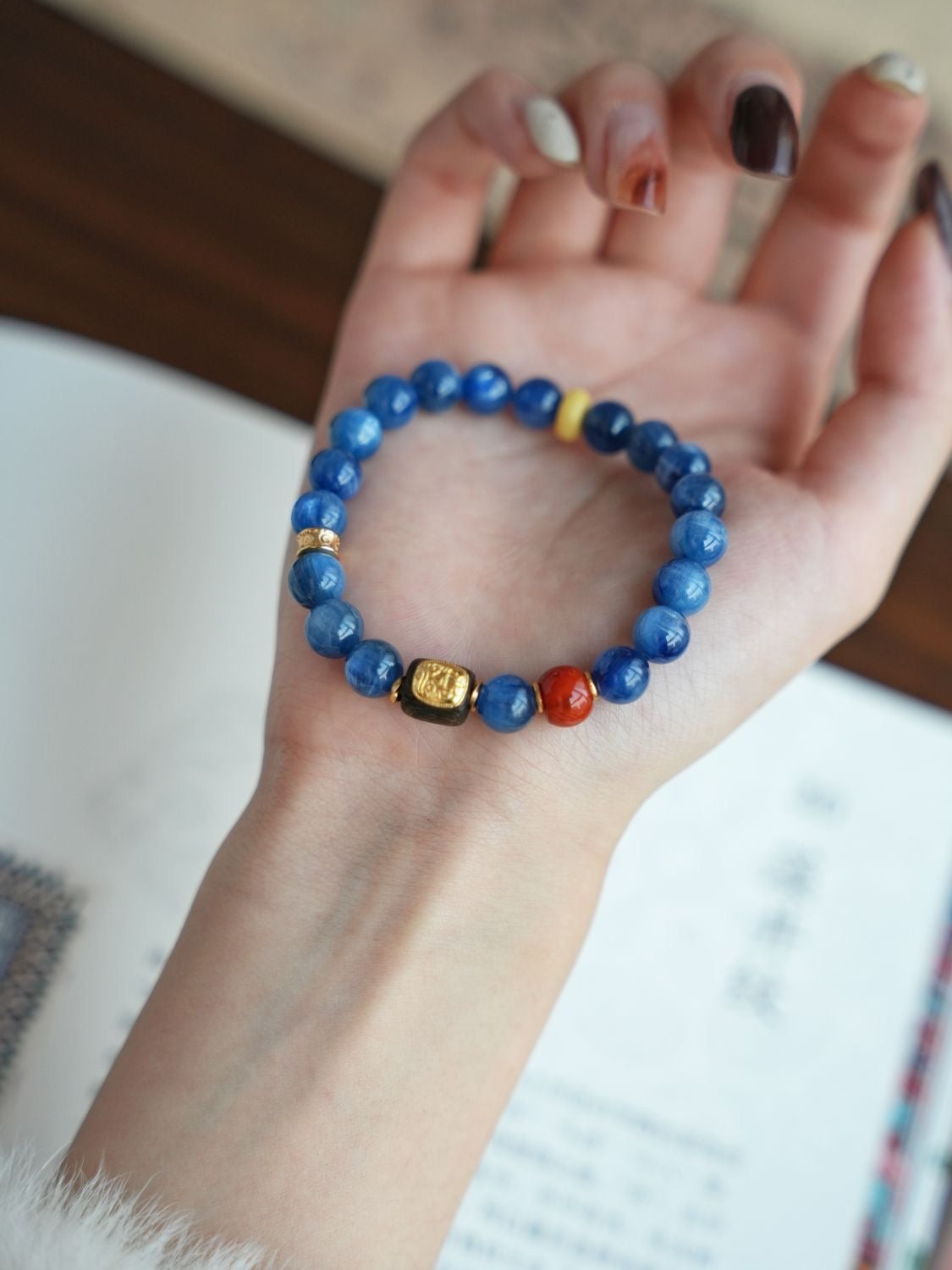 Tranquil Spirit — Handcrafted Bracelet of Kyanite, Red Agate & Agarwood