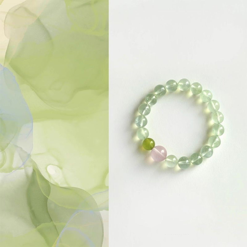 Hope and Passion — Natural Prehnite & Rose Quartz Bracelet