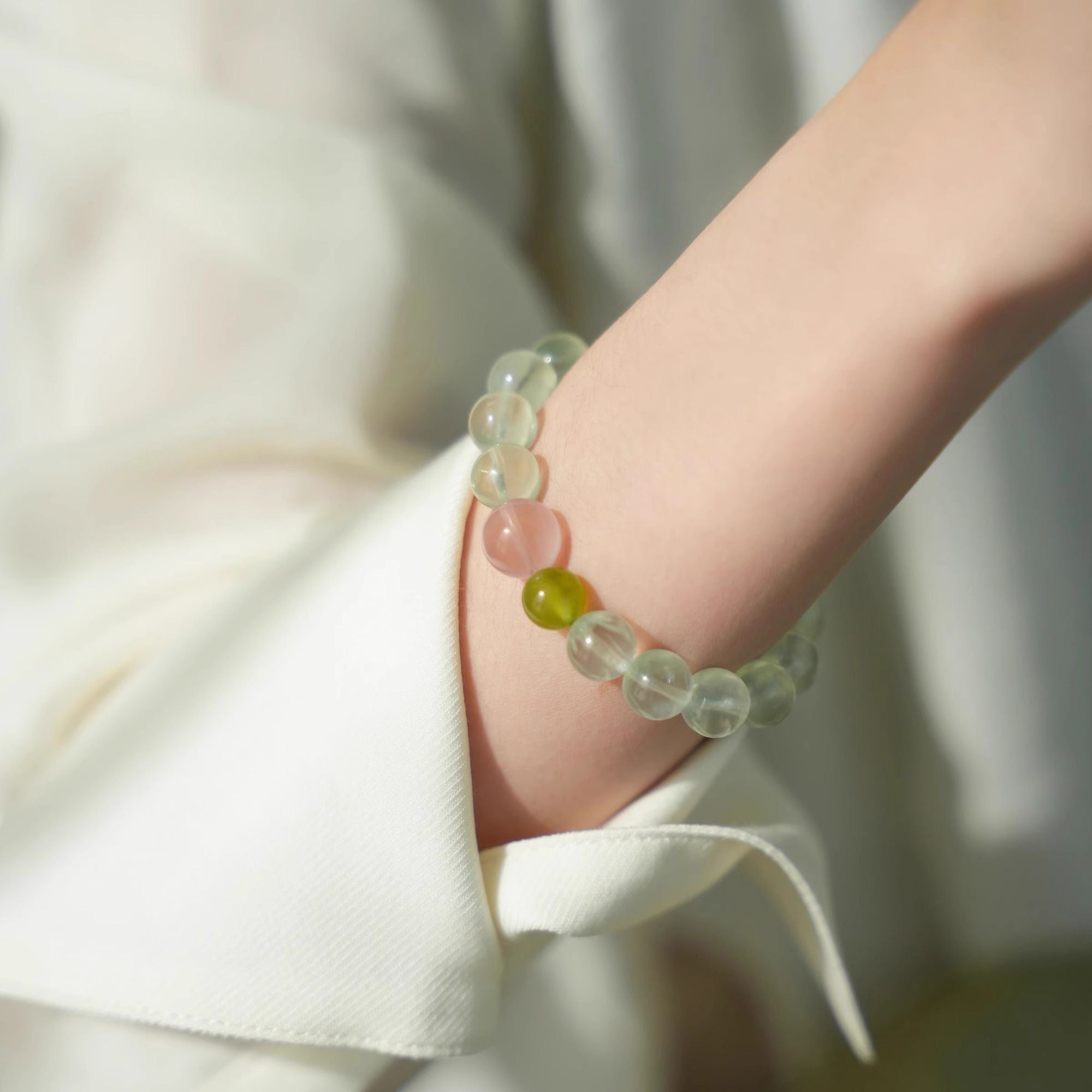 Hope and Passion — Natural Prehnite & Rose Quartz Bracelet