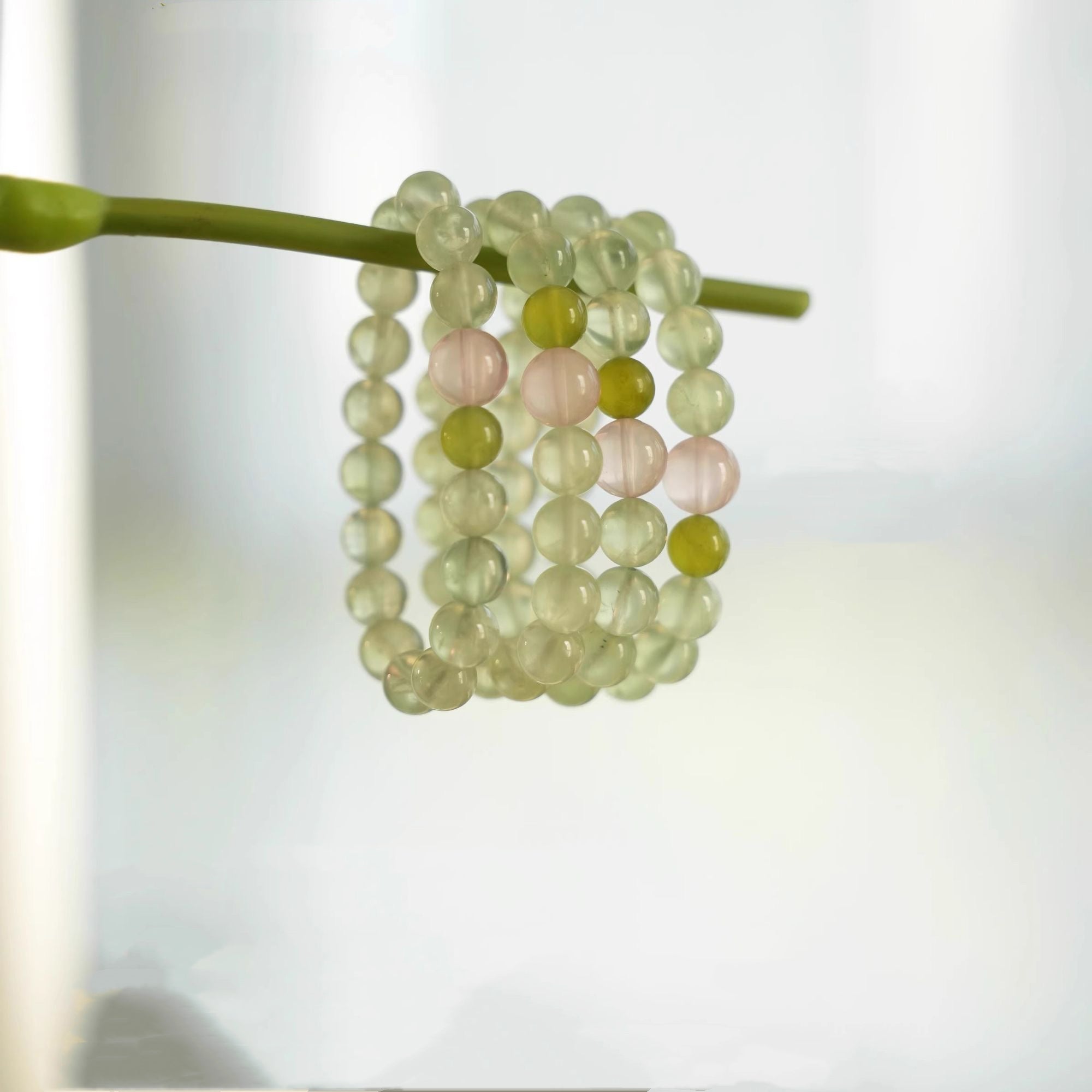 Hope and Passion — Natural Prehnite & Rose Quartz Bracelet