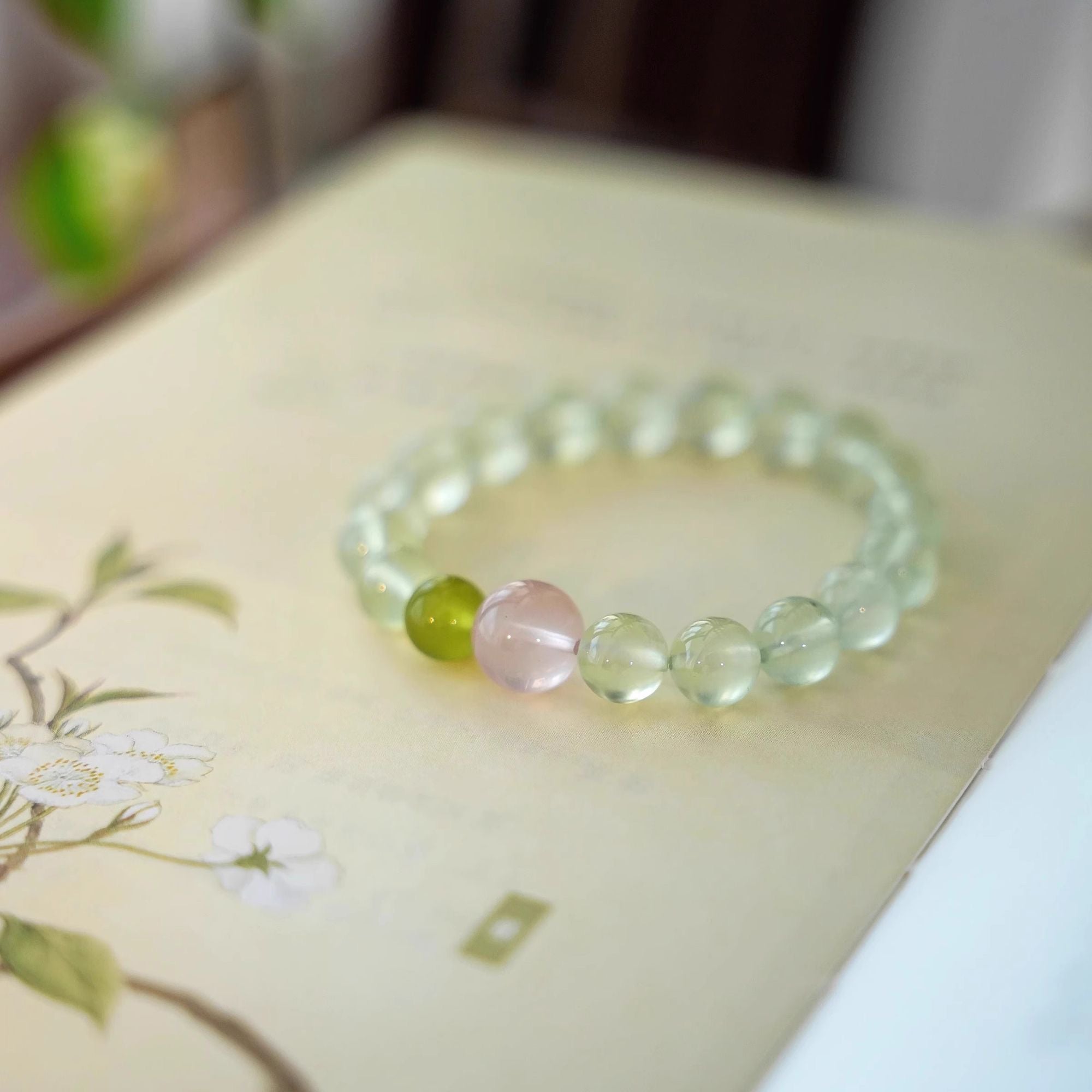 Hope and Passion — Natural Prehnite & Rose Quartz Bracelet